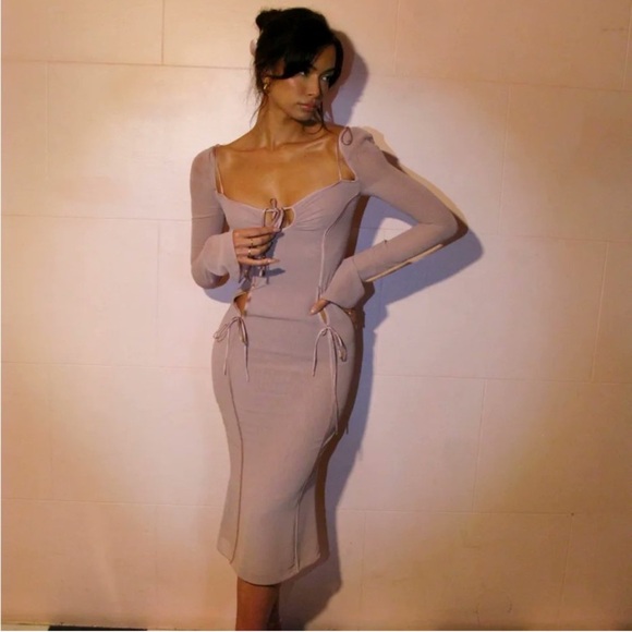 NWT House of CB Ophelia Georgette Blush Cut Out Midi Dress - Picture 6 of 9